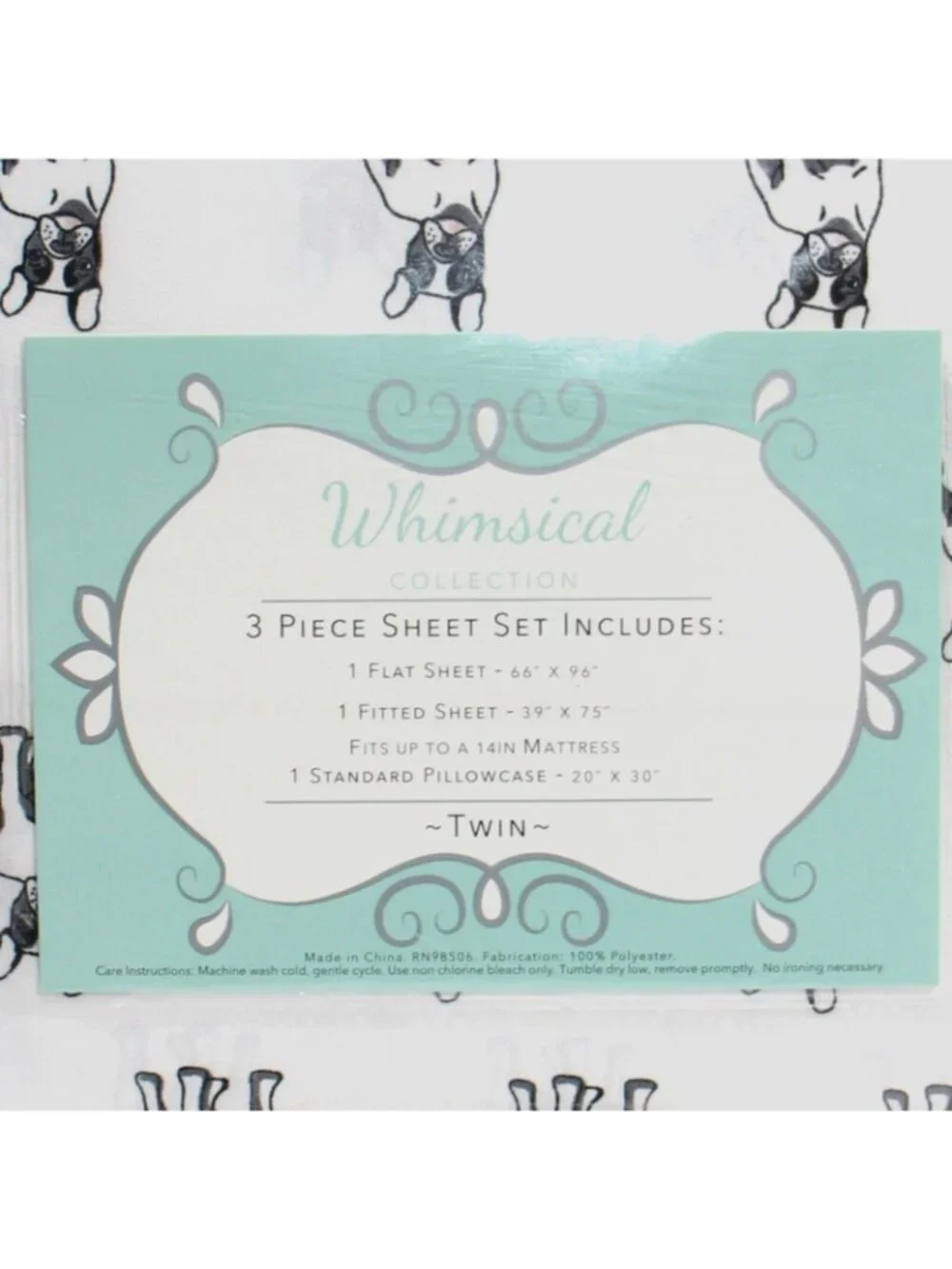 Whimsical Hotel Collection 3 Piece Sheet Set Twin Size French Bulldog
